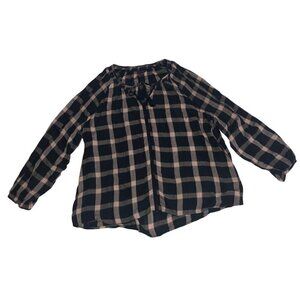 American Eagle Size XXL Tunic Peasant Top Blouse Plaid Tassels Plus Blue AEO